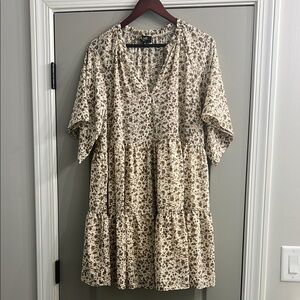 Cream Tiered Mini Sundress with V-Neck